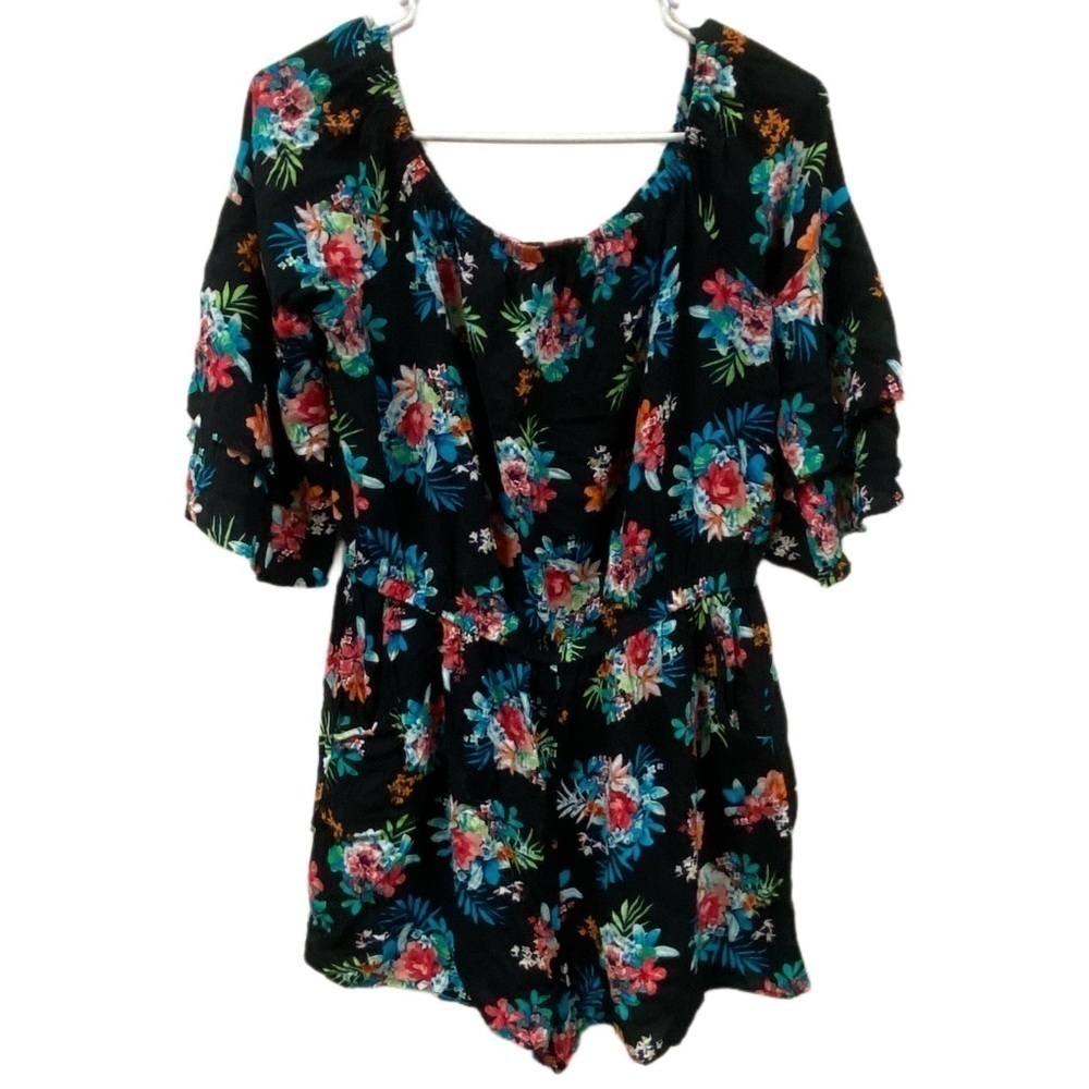 Toxik One Piece Shorts Outfit - Black with Flowers